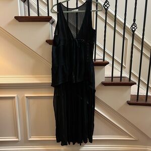 Honey Belle Black High Low front tie kimono vest coverup large duster